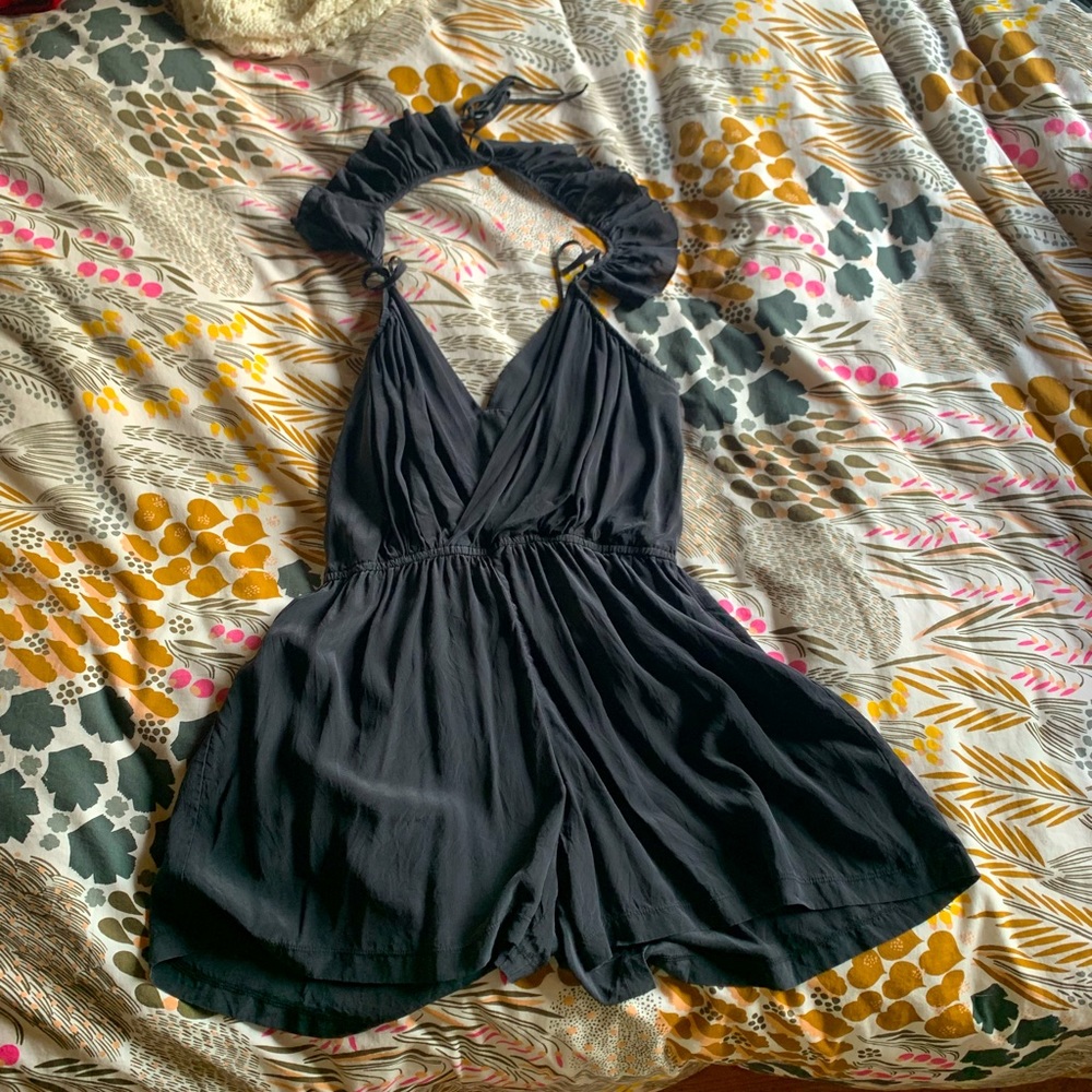 Jovovich Hawk silk Romper - black silk, size 8